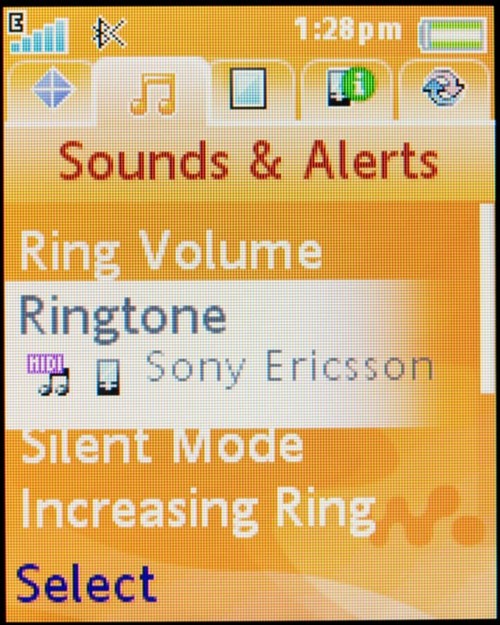 Sony Ericsson w710 - пример интерфейса, настройка звука